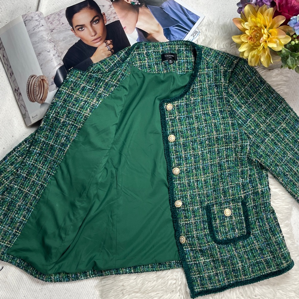 NEW TAHARI ASL Classic Tweed Jacket - Green - Picture 14 of 16